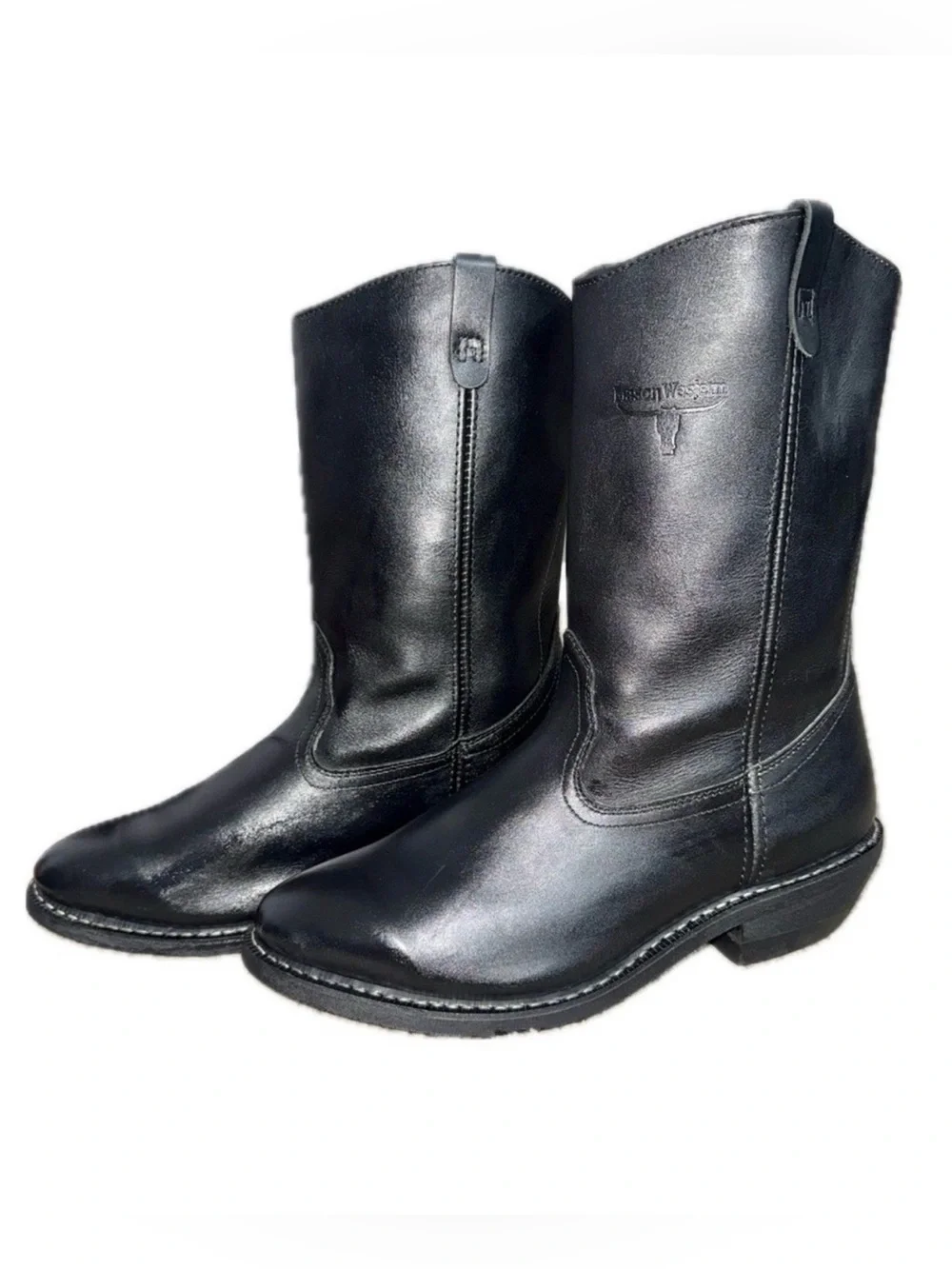👢MASON SHOE Work‎ Boots Pull-On Black Leather Oil Resistant PREMIUM INSOLES 15E